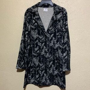 Parsley & Sage Long Jacket Blazer 18/20 Black Cream Gold Stretchy Long Sleeve